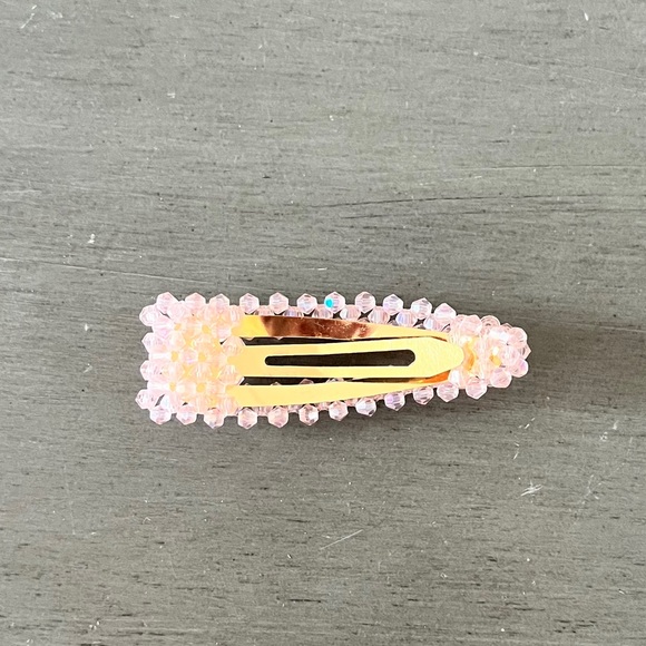 Light Pink Allover Faceted Bead Preppy Classic 3" Metal Snap Clip Hair Barrette - Picture 3 of 4